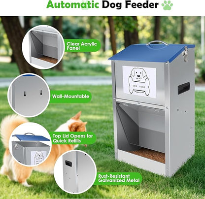 Automatic Dog Feeder,Galvanized Metal Pet Food Station for Indoor & Outdoor Use,50LBS Capacity Automatic Food Dispenser for Small, Medium, and Large Dog