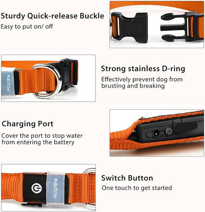 PcEoTllar Light up Dog Collar for Night Walking - LED Dog Collar Light Rechargeable Color Changing, Glow in the Dark Dog Collars Waterproof Glowing Dog Collars for Large Small Medium Dogs