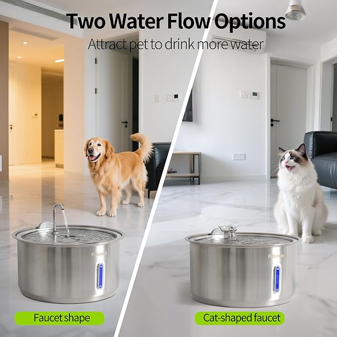 Dog Water Fountain, 11L/2.8Gal Quiet Dog Fountain Water Bowl with Visible Window Stainless Steel Dog Water Fountain with 2 Spray Modes and 15 Fliters for Large Medium Small Dogs Pets