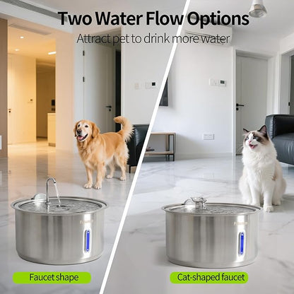 Dog Water Fountain, 11L/2.8Gal Quiet Dog Fountain Water Bowl with Visible Window Stainless Steel Dog Water Fountain with 2 Spray Modes and 15 Fliters for Large Medium Small Dogs Pets