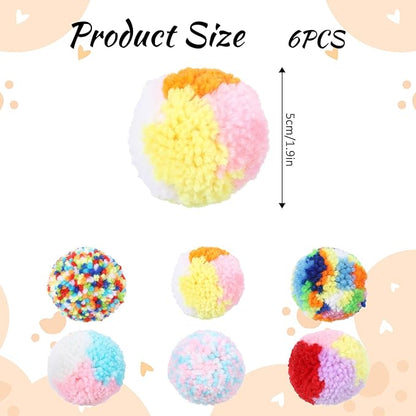 6 PCS Cat Pom Pom Balls, Cats Balls Toy Multicolor Cat Toys for Indoor Cats Kitty Yarn Puffs Small Plush Soft Ball Lightweight Interactive Indoor Kitten Chasing Toy