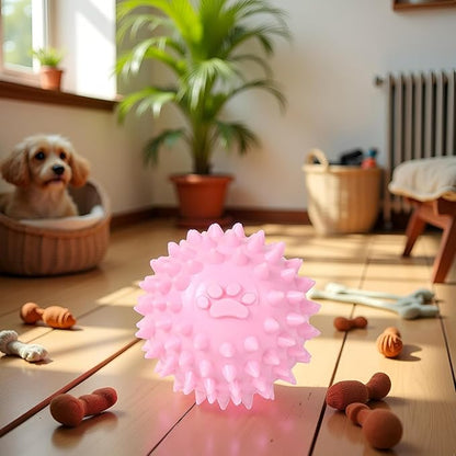 Pink Spiky Ball No Squeak Chew Toy for Aggressive Dogs - Long Lasting, Small, Heavy Chewers, Balls