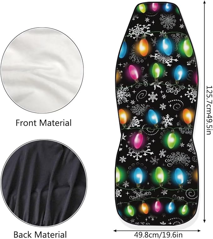 Christmas Lights Car Seat Covers Full Set of 2, Cloth Seat for Auto Front Seats, Black Bucket Seat Covers for Cars Washable and Breathable Car Accessories for Sedan Truck SUV