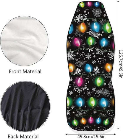 Christmas Lights Car Seat Covers Full Set of 2, Cloth Seat for Auto Front Seats, Black Bucket Seat Covers for Cars Washable and Breathable Car Accessories for Sedan Truck SUV