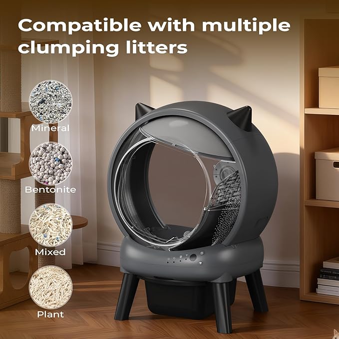 Self Cleaning Litter Box for Multiple Cats, E2 Automatic Cat Litter Box, Self-Cleaning Robot with Smart APP Control and Health Monitoring, Includes 2 Roll Trash Bag and Litter Mat, Grey