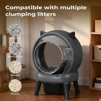 Self Cleaning Litter Box for Multiple Cats, E2 Automatic Cat Litter Box, Self-Cleaning Robot with Smart APP Control and Health Monitoring, Includes 2 Roll Trash Bag and Litter Mat, Grey
