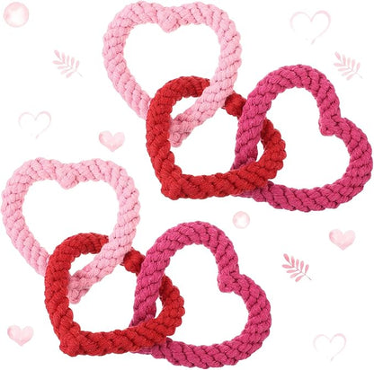 Leitee Valentine‘s Day Chew Toys Heart Interlocking Dog Rope Toy Heart Pet Chew Rope Puppy Throwing Toy Gifts Cotton Chewing Supplies for Small and Medium Dogs