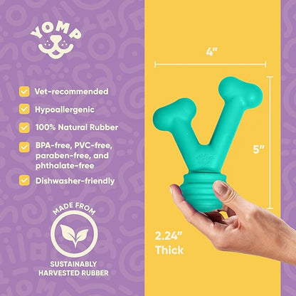 Yomp FunnyBone MAX: All-Natural Rubber Dog Toy, Nontoxic, Safe for Pet Play, Teal Colored, Dishwasher Safe, Freezer Safe for Teething Relief, Fun Dog Bone Toy