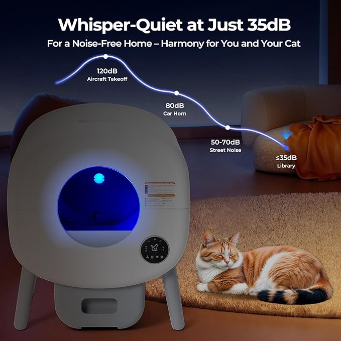 Self-Cleaning Cat Litter Box: Extra Large Automatic Litter Box for Multiple Cats, Odor Control, Low Noise, App & Panel Control, Easy Waste Disposal