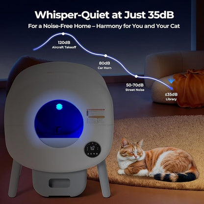 Self-Cleaning Cat Litter Box: Extra Large Automatic Litter Box for Multiple Cats, Odor Control, Low Noise, App & Panel Control, Easy Waste Disposal