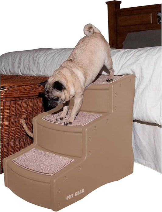 Pet Gear Easy Step III Pet Stairs, 3 Step for Cats/Dogs, Removable Washable Carpet Treads, for Pets Up to 150lbs, No Tools Required, Available in 9 Colors, Camel
