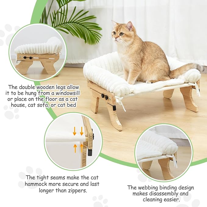 cat Window Perch for Indoor Cats Large Window Hammock with Washable Cover Suitable for All Seasons cat Window Bed for Adults Cats and Kittens(White)