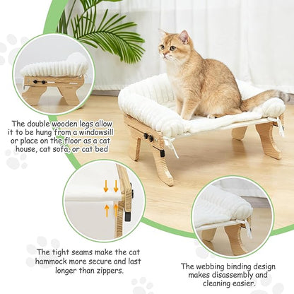 cat Window Perch for Indoor Cats Large Window Hammock with Washable Cover Suitable for All Seasons cat Window Bed for Adults Cats and Kittens(White)