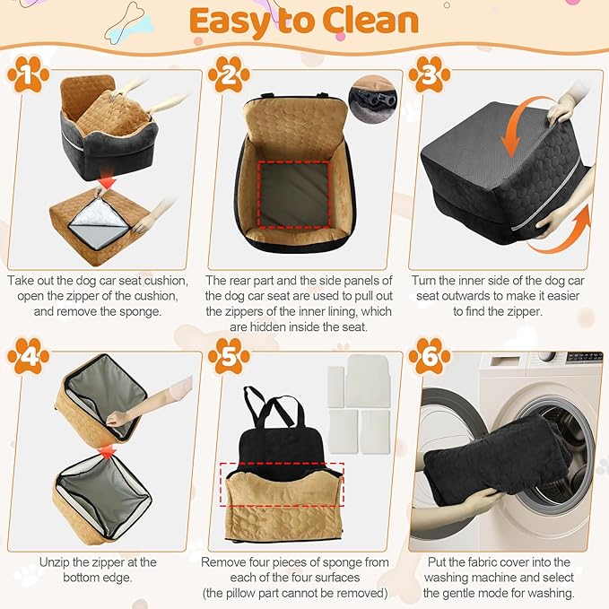 Dog Car Seat for Small/Medium Dogs - Puppy Car Seat Under 35 lbs with Thick Elevated Cushion & Safety Belt for Travel - Detachable & Washable Dog Booster Seat with 2 Sides Storage Pockets(Gray)