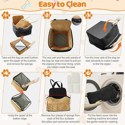 Dog Car Seat for Small/Medium Dogs - Puppy Car Seat Under 35 lbs with Thick Elevated Cushion & Safety Belt for Travel - Detachable & Washable Dog Booster Seat with 2 Sides Storage Pockets(Gray)