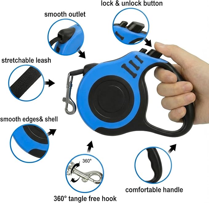 PETIMP Retractable Dog Leash Lightweight 16FT Leash Claw Print, with Folding Bowl,Dispenser,Rubbish Bags, for Small Medium Dogs(Blue)