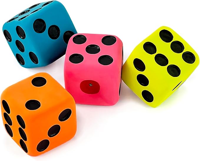 CHIWAVA 4 Pack 1.7" Squeaky Latex Dog Toys Dice Puppy Fetch Interactive Play for Small Dogs