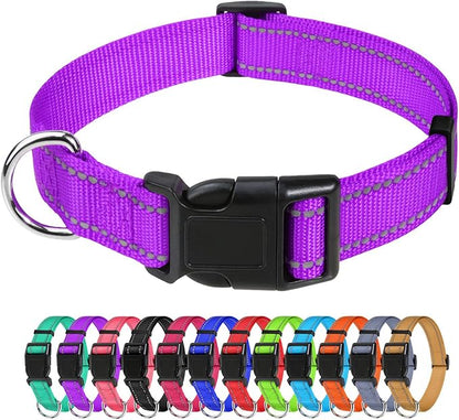 TagME Reflective Nylon Dog Collars, Adjustable Classic Pet Collar with Quick Release Buckle for Extra Large Dogs, Purple, 1¼" Width