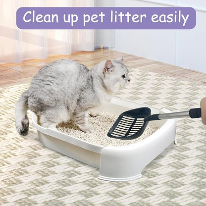 PINVNBY Cat Litter Scooper, Long Handle Litter Sifter Scoop with Litter Scoop Holder Stainless Steel Kitten Scooper Deep Kitty Litter Scooper with Box Metal Detachable Sifting Litter Shovel Set