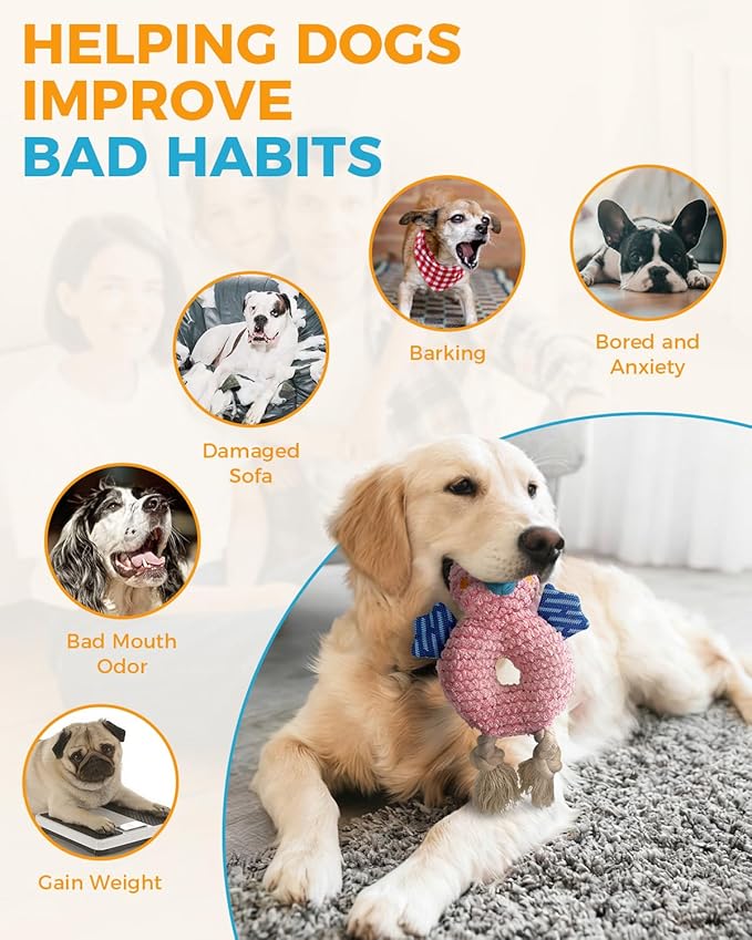 Crinkle Squeaky Dog Toys for Medium Dogs, Durable Plush Chew Toys for Tough Play, Interactive Tug of War Toy, Teething Gift to Keep Them Busy and Relieve Boredom (Pink Chick)
