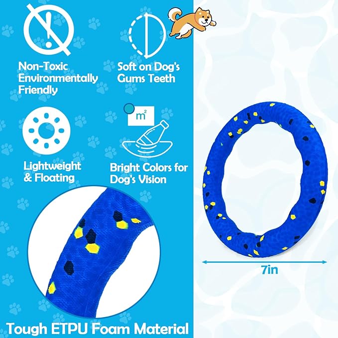 BABORUI Floating Dog Pool Toy – Durable E-TPU Dog Water Toy for Fetch & Chew, Bright Floating Dogs Toys for Pool, Beach & Outdoor Play – Dogs Beach Essentials (Blue Ring)