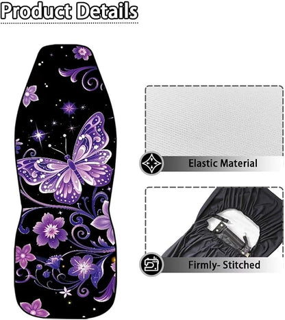 Dreaweet Car Seat Covers Front Seats Purple Butterfly Car Accessories for Women Interior 2 Piece Washable Universal High Back Bucket Seat Covers for Cars SUV Sedan