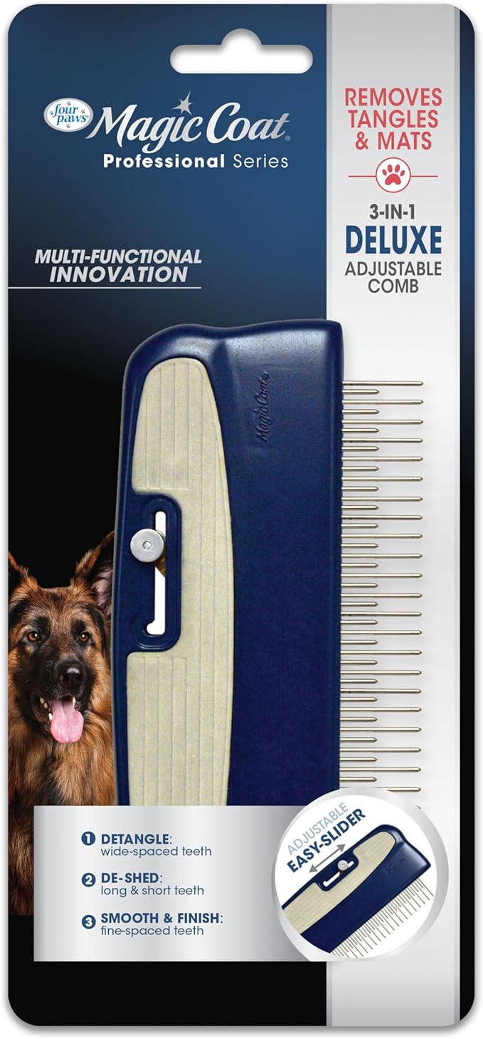Four Paws Magic Coat Professional Series 3-in-1 Deluxe Adjustable Dog Comb, Grooming Supplies for Long & Short Haired Dogs, 1 Count