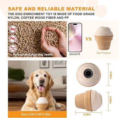 Dog Frozen Treat Toys 2 Pack, 3in1 Enrichment Toys for Dogs in Ice Cream Shape, Long Lasting Treat Dispensing Dog Interactive Toys for Aggressive Chewers to Keep Them Busy