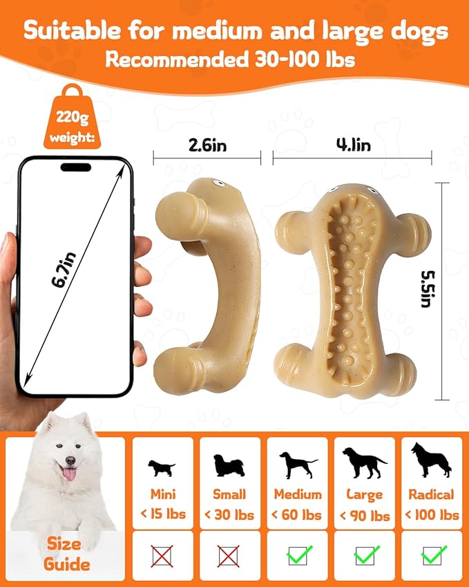Dog Toys for Aggressive Chewers Large Medium Breed, Interactive Treat Dispenser Chew Toy to Keep Dogs Busy, Indestructible Durable Nylon Teething Bones