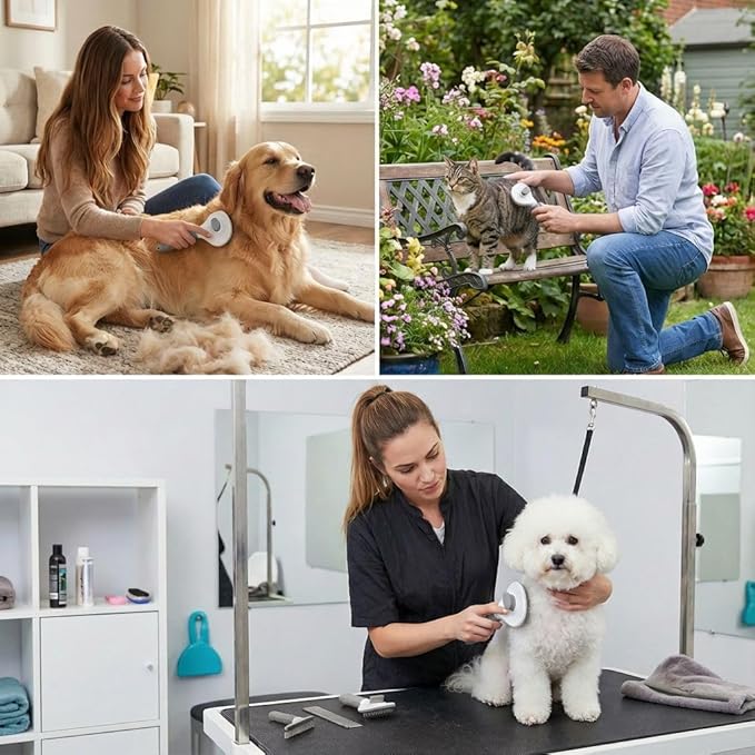 Self Cleaning Slicker Brush for Dogs Cats - One-Click Pet Grooming Tool, Removes Loose Undercoat & Tangles | Gentle Massaging Bristles for Long/Short Hair | Effective Deshedding