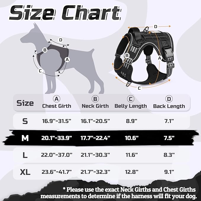 rabbitgoo Tactical Dog Harness Medium Sized Dog, No Pull Military Service Vest with Handle & Molle, Easy Control for Training Walking, Adjustable Reflective Straps, Black, M