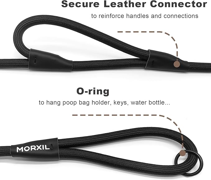 Rope Dog Leash with Two Handles, 6 Foot Heavy Duty Dog Leash with Aviation Aluminum Auto Locking Carabiner, Strong Nylon Pet Lead for Small, Medium, Large Dogs (Yellow, 6FT-Two Handle)