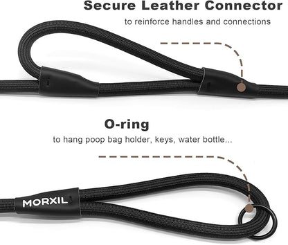 Rope Dog Leash with Two Handles, 6 Foot Heavy Duty Dog Leash with Aviation Aluminum Auto Locking Carabiner, Strong Nylon Pet Lead for Small, Medium, Large Dogs (Yellow, 6FT-Two Handle)