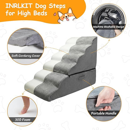 Dog Stairs for High Beds 30 inches Tall for Small Dogs, Pet Steps for High Bed up to 30-36 Inch, Lightweight Foam Dog Ramp for Old Cats, No Assembly Required, Grey