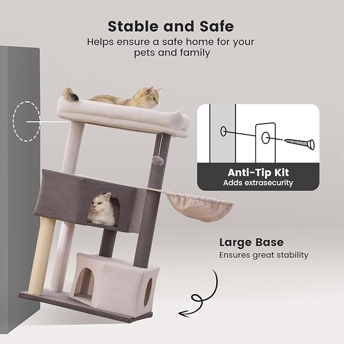 Gardner Pet 41" Cat Tree Corduroy for Medium-Large Cats, Heavy Duty Cat Trees Towers with 2.8in Posts & Washable Top Perches, Easy to Assembly
