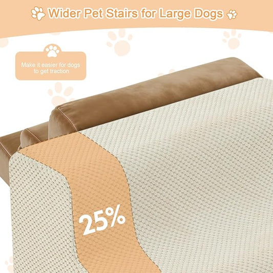 Dog Ramp for Bed, Extra Wide 20" Width Dog Stairs for High Bed, 2 in 1 Pet Steps for Small Dogs, 4-Step Foldable Transformable Large Cats Ramp to Get on Couch, Non-Slip Balanced, Beige