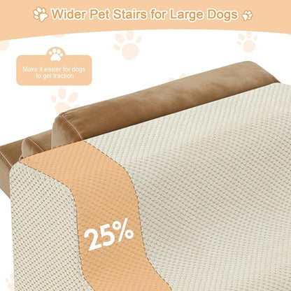 Dog Ramp for Bed, Extra Wide 20" Width Dog Stairs for High Bed, 2 in 1 Pet Steps for Small Dogs, 4-Step Foldable Transformable Large Cats Ramp to Get on Couch, Non-Slip Balanced, Beige