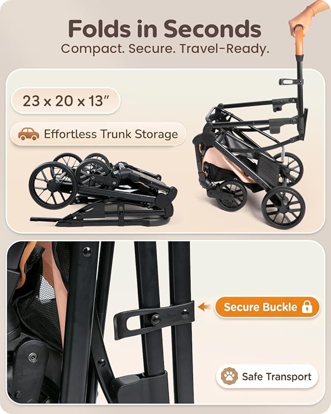 Pet Stroller with Detachable Carrier for Small, Medium Dogs & Cats, Lightweight Foldable Design, Travel-Ready, Compact Storage (Peach Pink)