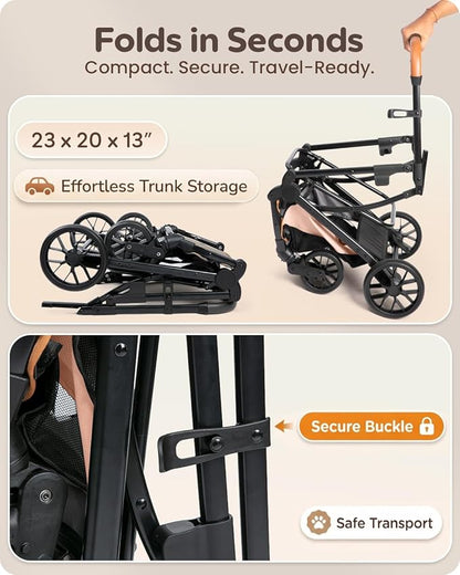 Pet Stroller with Detachable Carrier for Small, Medium Dogs & Cats, Lightweight Foldable Design, Travel-Ready, Compact Storage (Peach Pink)