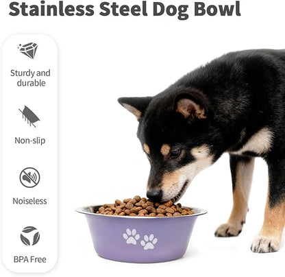[4 Pack] Stainless Steel Dog Bowls, Colorful Metal Dog Food and Water Bowl with Non-Slip Quiet Bottom, Easy to Clean, Dishwasher Safe, Ideal for Feeding Large Medium Small Dogs Cats, 3.6 Cups (29 oz)