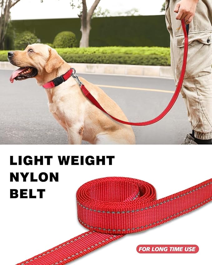 Reflective Dog Leash 6ft Soft Padded Handle Nylon Lead for Small & Medium Dogs, Durable Walking Training Leash for Night Safety (Red,3/4Inch Wide)