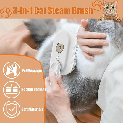 Cat Steam Brush for Shedding, 4 in 1 Rechargeable Steam Brush for Cats and Dogs, Spritz Defur Comb for Cats, Anti-Static, Cleaning, Shedding & Combing