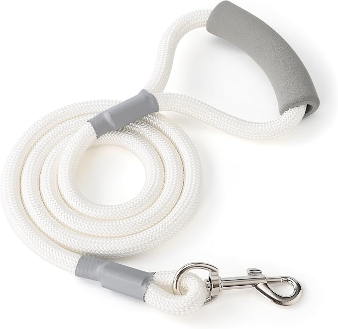 Mile High Life Dog Leash, with Comfortable Padded Handle, White Nylon Rope Leash with Steel Tips, Heavy Duty 4 Feet Pet Leashes (White,48 Inches)