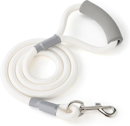 Mile High Life Dog Leash, with Comfortable Padded Handle, White Nylon Rope Leash with Steel Tips, Heavy Duty 4 Feet Pet Leashes (White,48 Inches)