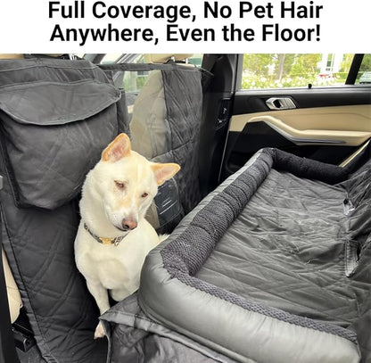 Formosa Covers Premium Heavy Duty Dog Bed Kid Car Back Seat Cover with PetGuard | Waterproof, Fitted Washable Protector, Pet Won't Slide | Zipper for Cup Holder | Fits Truck, SUV, Van, 56" x 94" Black