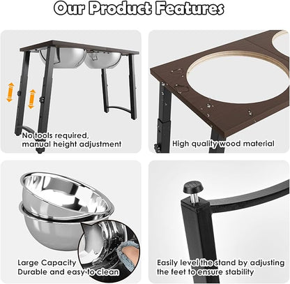 Elevated Dog Bowls with Spill-Proof Mat, 4 Adjustable Heights (for Large & Extra Large Breeds), Includes Two 3000ML Stainless Steel Bowls for Food & Water