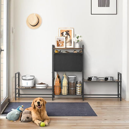 Elevated Dog Bowl Stand with 2 Feeding Stations, Adjustable Raised Feeding Station Cabinet with Toy Bin Basket, Lifted Food and Water Bowl Holder, Pet Storage Organizer for Large Medium Small Dogs