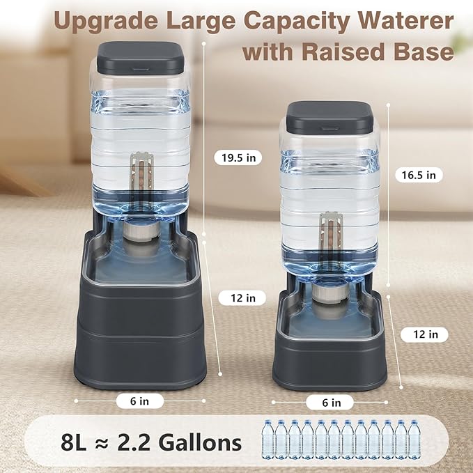 2.2 Gallon Pet Automatic Dog Water Dispenser Cat Gravity Waterer Feeder with Stainless Steel Bowl Large Capacity Puppy Feeding Raised Bowls with Filter,Ice Pack for Large Pets