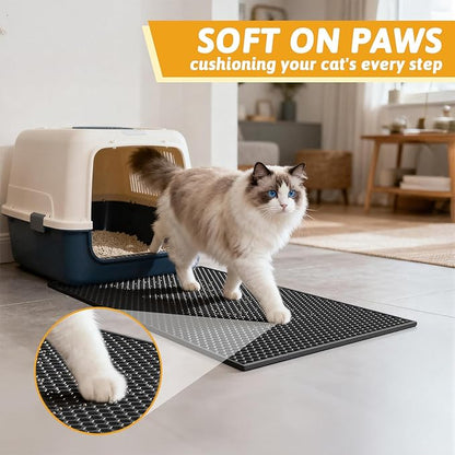 Pieviev Cat Litter Mat Double Layer Waterproof Urine Proof Trapping Mat 1 Pack (Black, 24x15 Inch (Pack of 1))