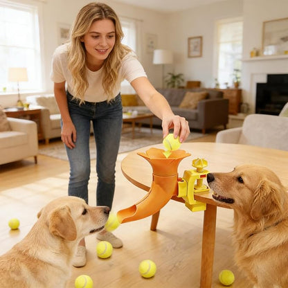 Automatic Ball Launccher for Dogs - Interactive Indoor Outdoor Mini Tennis Ball Thrower with Multi-Angle Clamp | Eco-Friendly ABS Pet Toy for Home Yard Park Orange/Yellow 28.5cm 1 Piece